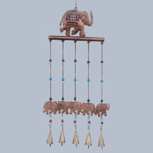 Copper Effect Elephant Wind Chime with Beads and Bells Hanging Decor 77cm
