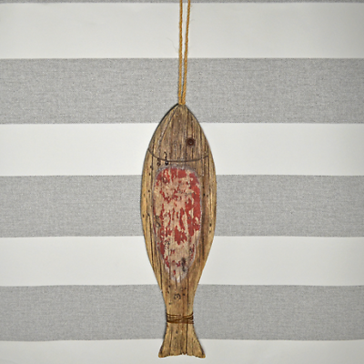 Reclaimed Wood Nautical Red Painted Fish Ornament Hand Made Home Decor-OsirisTradingUK