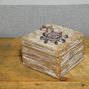 Reclaimed Wood Nautical Ship Wheel Box Ornament Hand Made Home Decor-OsirisTradingUK