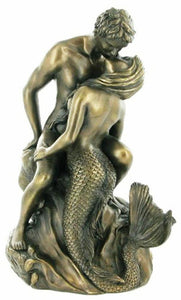 Naked Mermaid with her Lover Statue Erotic Bronzed Nude Figurine Sculpture