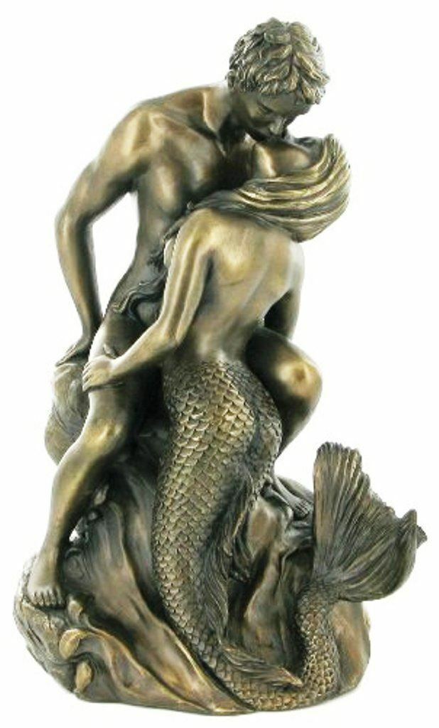 Naked Mermaid with her Lover Statue Erotic Bronzed Nude Figurine Sculpture