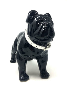Black Bulldog with Collar Glossy Porcelain Sculpture Statue Dog Lovers-OsirisTradingUK