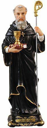 Saint St Benedict Italian Florentine Resin Statue Religious Sculpture Ornament