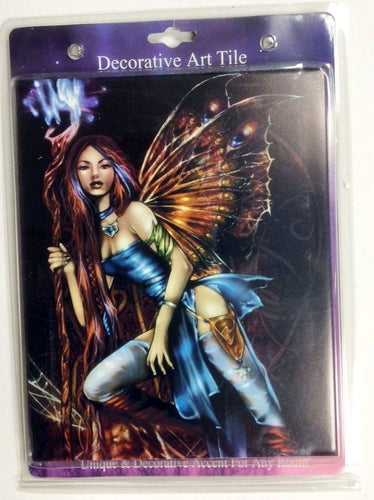 Stunning Fantasy Ceramic Art Tile Blue Flame Fairy by Renee Biertempfel-OsirisTradingUK