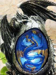 Dragon Guarding Egg LED Light Fantasy Sculpture Mythical Statue Ornament Gothic-OsirisTradingUK