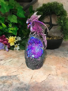 Purple Dragon Guardian of Geode Sculpture Statue Ornament with LED Light-OsirisTradingUK