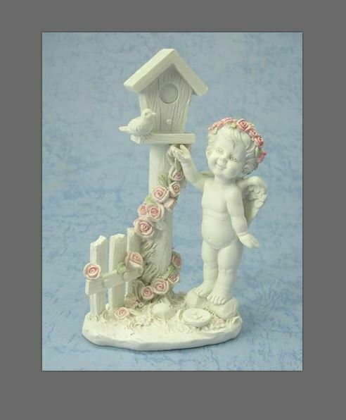 Guardian Angel Figurine Cherub with Bird House Statue Ornament Sculpture Gift