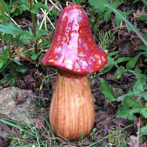 Ceramic Garden Ornament Mushroom Tall Red Outdoor Decor Fairy Pixie 22cm