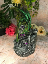 Load image into Gallery viewer, Green Dragon Guarding Castle Changing LED Light Cone Burner Lamp Fantasy Gift
