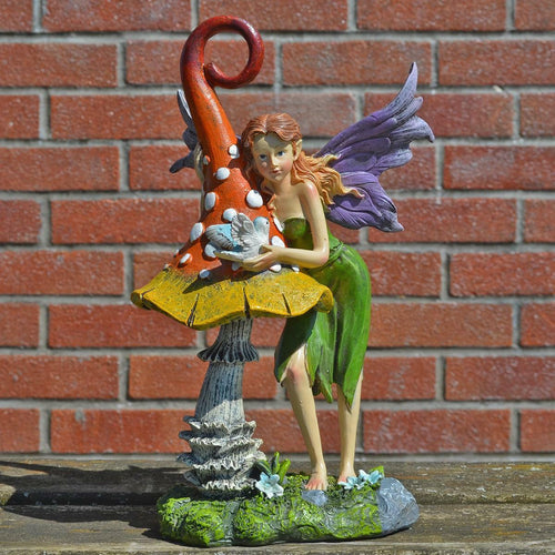 Fairy Mushroom and Bird Garden Ornament Sculpture Pixie Gnome Decoration-OsirisTradingUK