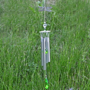 Dragonfly Wind Chime with Gem Hanging Decor Metal Suncatcher Garden Decoration