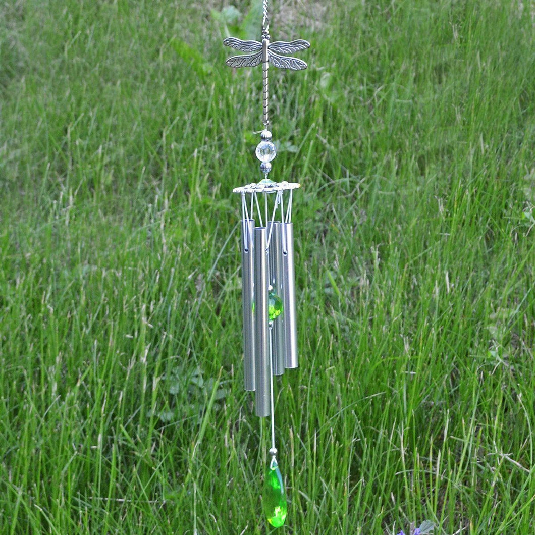 Dragonfly Wind Chime with Gem Hanging Decor Metal Suncatcher Garden Decoration