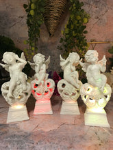 Load image into Gallery viewer, Set of Four Guardian Angel Figurine LED Cherubs Resting on Heart Sculpture Gift
