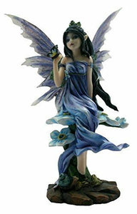 Blue Dress Fairy with Butterfly and Flowers Statuette Figurine Ornament