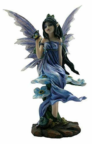 Blue Dress Fairy with Butterfly and Flowers Statuette Figurine Ornament-OsirisTradingUK