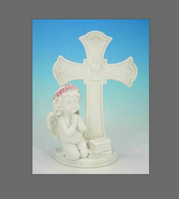 Guardian Angel Figurine Praying Cherub Statue Cross Ornament Sculpture Gift
