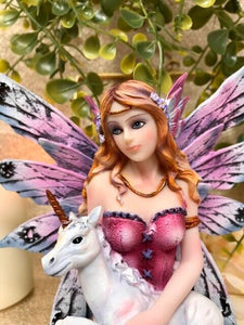 Fairy Resting with Unicorn Figurine Fantasy Fairies Figure Mythical Sculpture-OsirisTradingUK