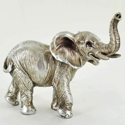 Antique Silver Effect Elephant Sculpture Statue Figurine Ornament 13cm-OsirisTradingUK