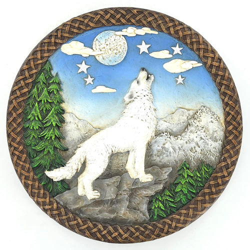 Full Moon White Wolf Howling Wall Plaque Wicca Pagan Altar-OsirisTradingUK