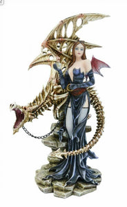 Gothic Sculpture Fairy with Dragon Companion Figurine Statue Ornament