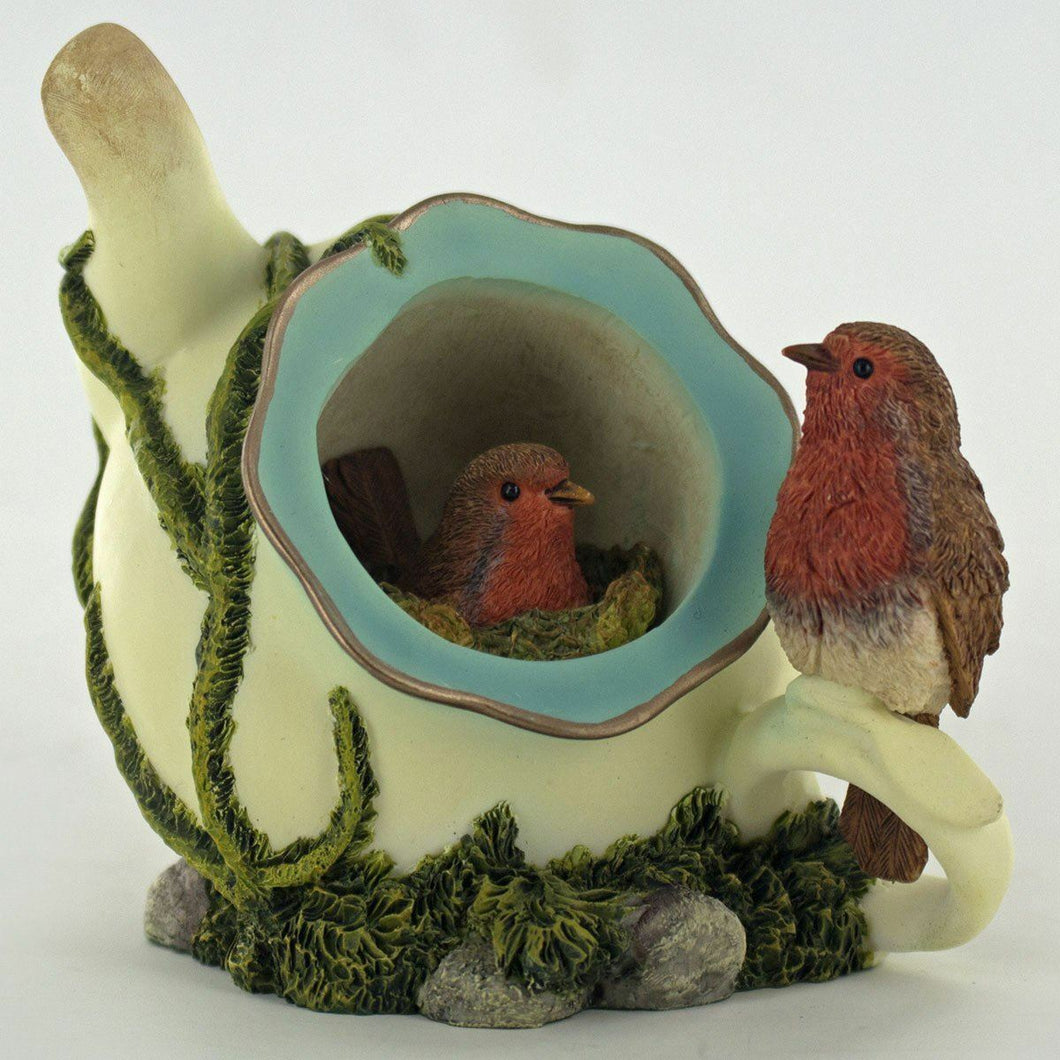 Robins in Teapot - Bowbrook Collectable Figurine - 9cm