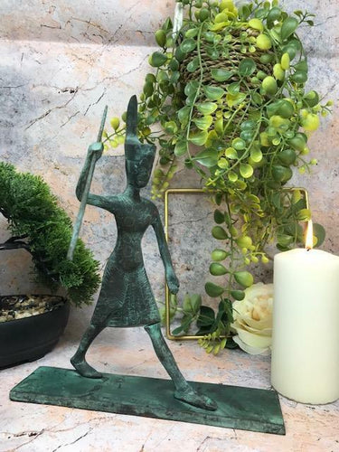 Antique Effect Solid Metal Egyptian Style Pharaoh Fishing with Spear Statue-OsirisTradingUK