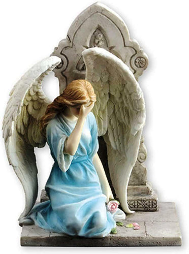 Angel and Cross Statue Resin Sculpture Ornament Angels Veronese Collection-OsirisTradingUK