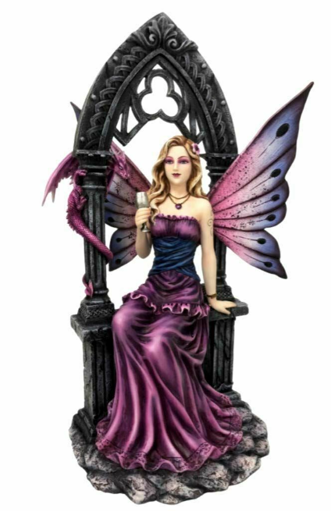 Large Gothic Fairy Queen with Dragon Guardian Sculpture Ornament Figure 42 cm