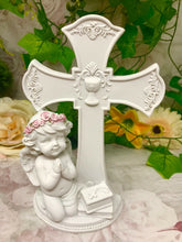 Load image into Gallery viewer, Guardian Angel Figurine Praying Cherub Statue Cross Ornament Sculpture Gift
