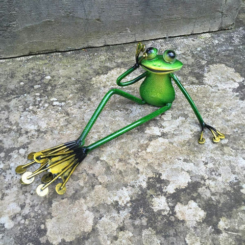 Green Frog Garden Ornament Metal Sculpture Lawn Decoration-OsirisTradingUK