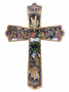 Gold Effect Crucifix Hanging Cross Last Supper Jesus Christ Religious Wall Decor