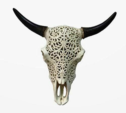 Carved Bison Skull Ornament Wall Plaque Home Decoration Sculpture Art-OsirisTradingUK