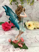 Load image into Gallery viewer, Flower Fairy with Blue Wings Figurine Fantasy Fairies Figure Mythical Sculpture

