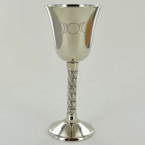 Triple Moon Silver Goblet Wiccan Supplies Altar Ritual Decor Pagan Gift-OsirisTradingUK