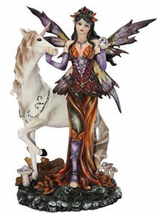 Standing Autumn Fairy with Unicorn Display Figurine Statue Ornament-OsirisTradingUK