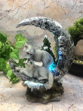 Load image into Gallery viewer, Wolf Family Resting on Crescent Moon Gothic Style Figurine with LED Light-OsirisTradingUK
