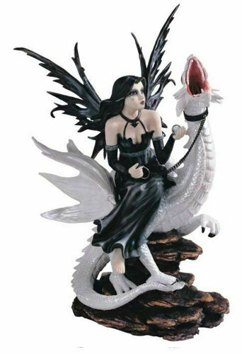 Large Dark Gothic Fairy and Dragon Companion Sculpture Statue Mythical Creatures-OsirisTradingUK