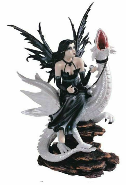 Large Dark Gothic Fairy and Dragon Companion Sculpture Statue Mythical Creatures