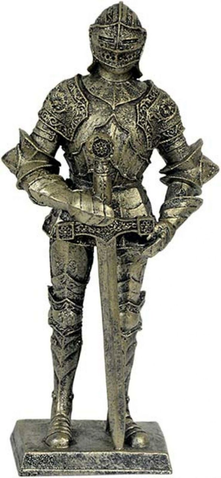 Templar Knight Standing with Sword Sculpture Medieval Crusader Statue Ornament