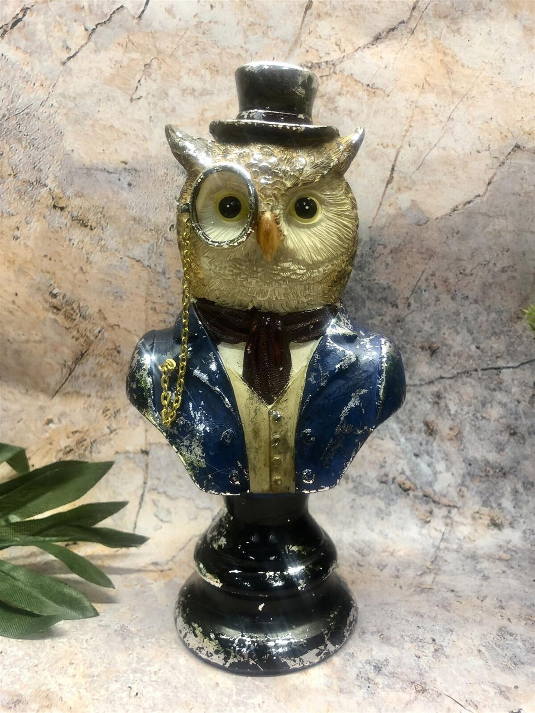 Owl Bust Statue Vintage Clothing Style Steampunk Fantasy Dapper Animals