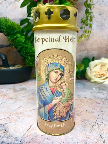 Our Lady of Perpetual Help Grave Candle Windproof Cap Prayer Religious Graveside-OsirisTradingUK