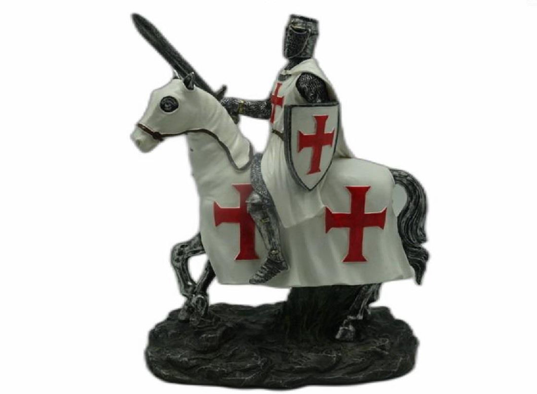 Statue de chevalier templier à cheval Figurine de croisé Collection médiévale