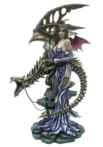 Large Dark Gothic Fairy and Dragon Skeleton Companion Sculpture Statue Figure-OsirisTradingUK