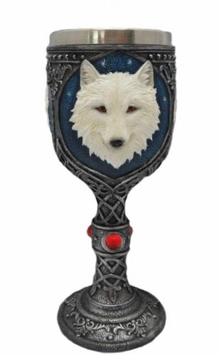 White Ghost Wolf Chalice Wine Goblet Wiccan Altar Spiritual Snow Wolf Ornament-OsirisTradingUK