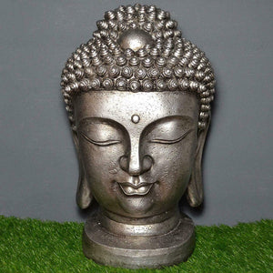 XXL Buddha Head Silver Sculpture Spiritual Statue Buddhist Gift Ornament