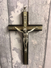 Load image into Gallery viewer, Dark Wood Crucifix Metal Inlay Corpus Christi Jesus Cross Religious Ornament-OsirisTradingUK
