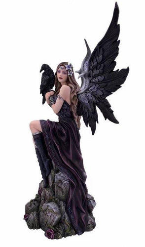 Dark Fallen Angel Sitting with Raven Gothic Style Statue Sculpture-OsirisTradingUK