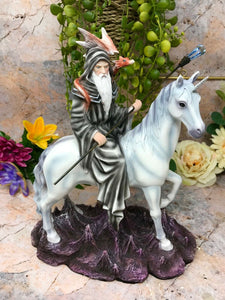 Wizard Riding Unicorn and Dragon Companion Sculpture Statue Mythical Creatures-OsirisTradingUK