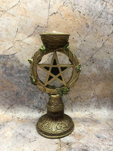 Load image into Gallery viewer, Celtic Pentagram Candle Holder Pagan Altar Decor Ornament Antique Gold Finish-OsirisTradingUK
