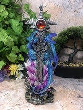 Load image into Gallery viewer, Blue Dragon Guardian Fantasy Sculpture Mythical Statue Ornament Gothic Dragons-OsirisTradingUK
